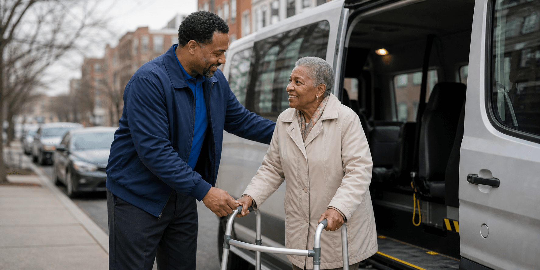 TravelSafe Transportation driver helping a rider into an accessible van
